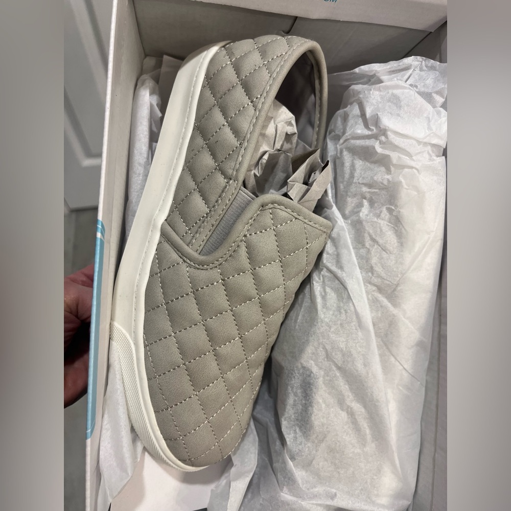 Grey Quilted Slip-On Flat Sneaker Shoes